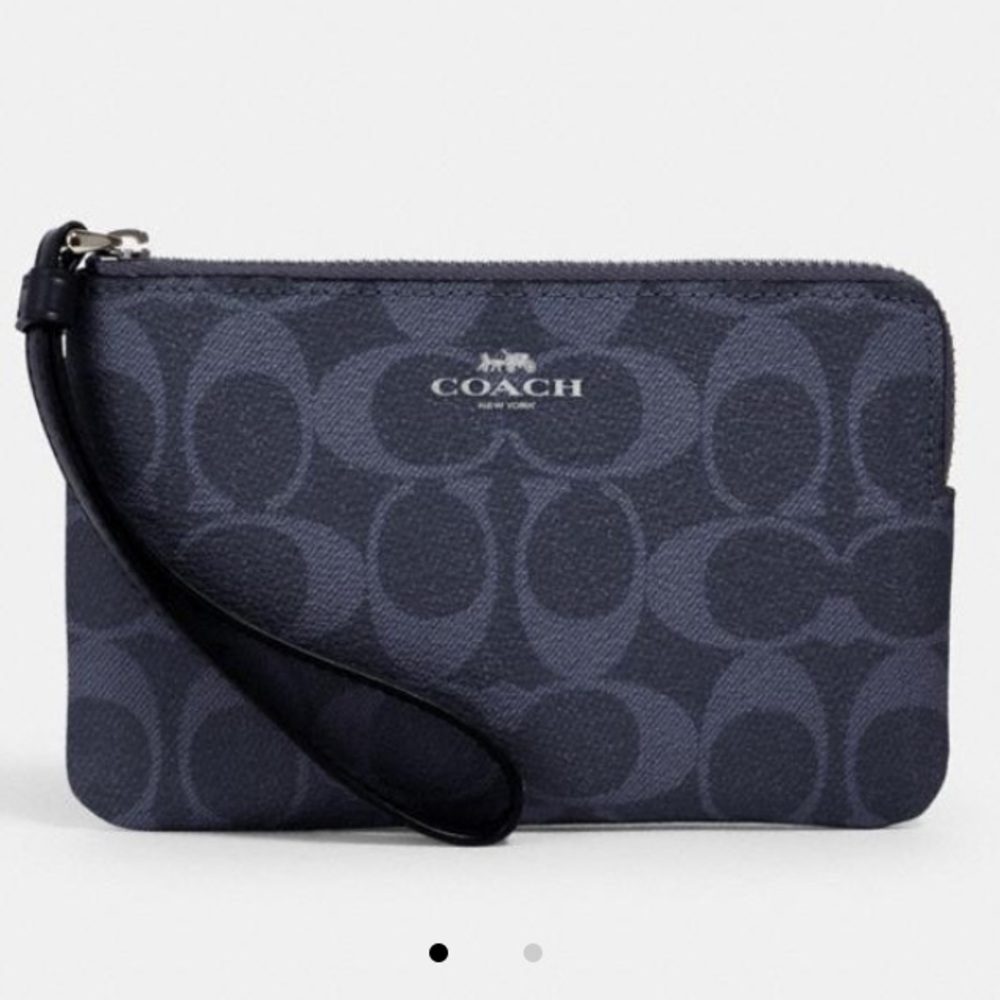 COACH RARE Corner Zip Canvas Den Midnight Wristlet - Picture 3 of 5